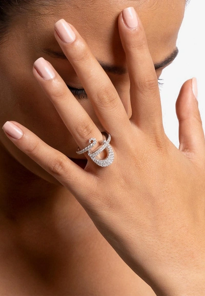 Djihan D Shaped Diamond Ring In 18-karat White Gold In Silver