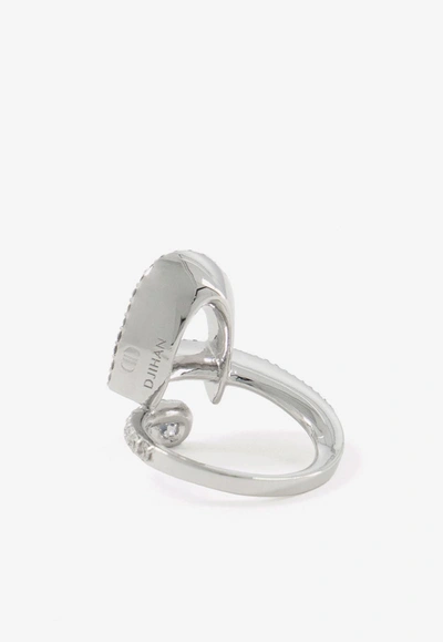 Djihan D Shaped Diamond Ring In 18-karat White Gold In Silver
