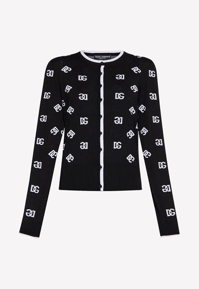 Shop Dolce & Gabbana Dg Logo Cardigan In Wool In Monochrome