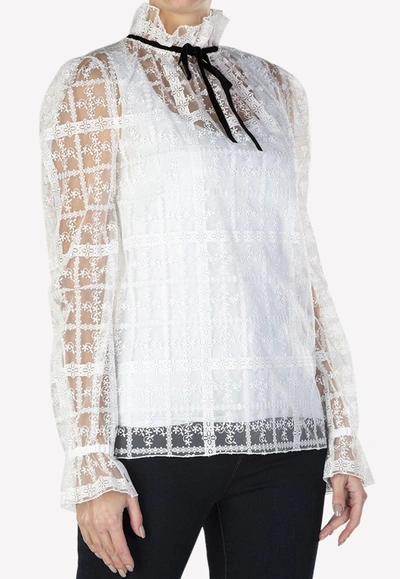 Philosophy Di Lorenzo Serafini Check Embroidered Blouse With Ruffled High-neck In Pink