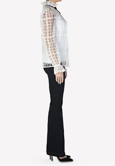 PHILOSOPHY DI LORENZO SERAFINI CHECK EMBROIDERED BLOUSE WITH RUFFLED HIGH-NECK CHECKBLOUSEWHITE