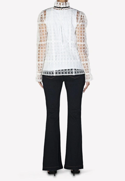 PHILOSOPHY DI LORENZO SERAFINI CHECK EMBROIDERED BLOUSE WITH RUFFLED HIGH-NECK CHECKBLOUSEWHITE