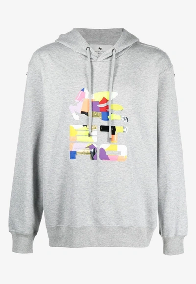 Shop Etro Cube Logo Graphic Print Hoodie In Gray