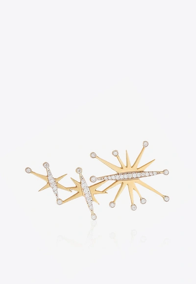 Shop Falamank Diamond Splash Collection Single Ear Cuff In 18-karat Yellow Gold And White Diamonds