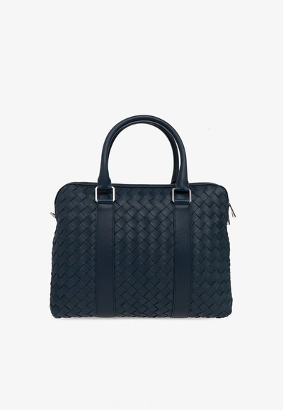 Shop Bottega Veneta Classic Intrecciato Leather Briefcase In Navy