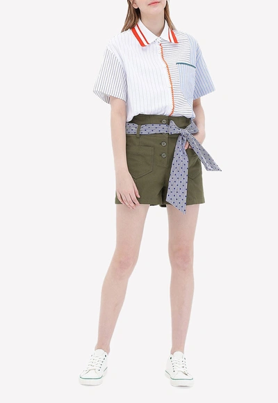 Sjyp Double Waist Shorts With Dotted Belt Strap In Khaki