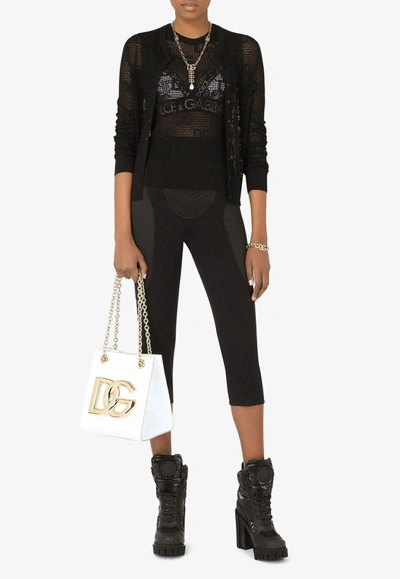 Shop Dolce & Gabbana Dg Logo Jacquard Lace Cardigan In Black