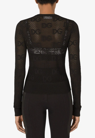Shop Dolce & Gabbana Dg Logo Jacquard Lace Cardigan In Black
