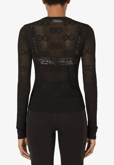Dolce & Gabbana Black Cardigan With All-over Logo In Black