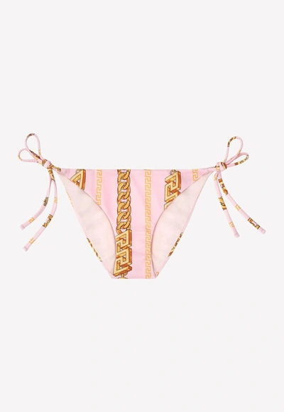 Shop Versace Chain Print Bikini Bottom In Pink