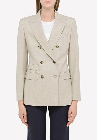 Shop Max Mara Double-breasted Blazer In Wool In Dove