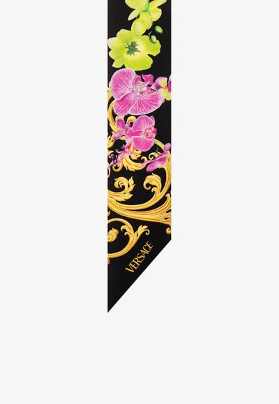 Shop Versace Floral Print Silk Scarf In Multicolor