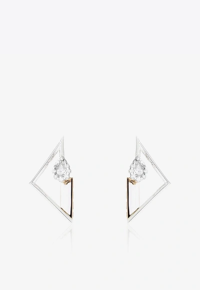 Shop Yeprem Electrified Triangular Earrings In 18-karat White Gold And Diamond