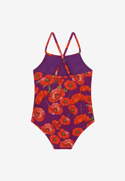 Shop Dolce & Gabbana Girls Poppy Print One-piece Swimsuit In Violet