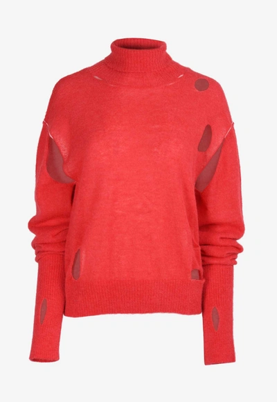 Shop Mm6 Maison Margiela Distressed Knitted Sweater In Red