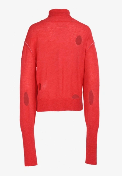 Shop Mm6 Maison Margiela Distressed Knitted Sweater In Red