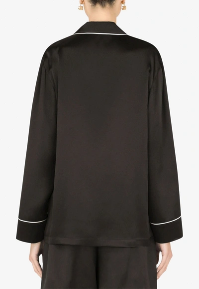 Dolce & Gabbana Satin Pajama Shirt With Dg Embroidery In Black