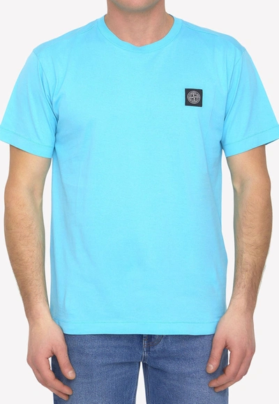 Shop Stone Island Compass-patch Short-sleeved T-shirt In Turquoise