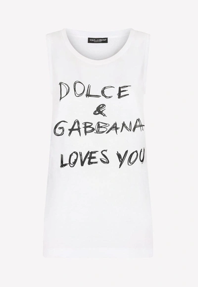Shop Dolce & Gabbana Loves You' Print Cotton Tank Top In White