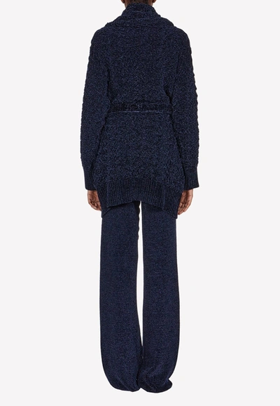 Ferragamo Chunky Knit Wraparound Cardigan In Navy