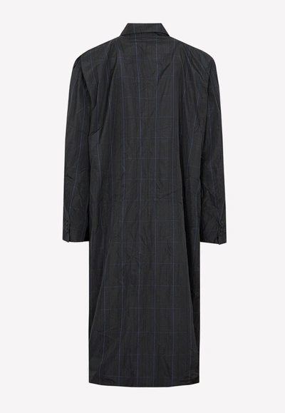 Balenciaga Checkered Long Nylon Raincoat In Gray