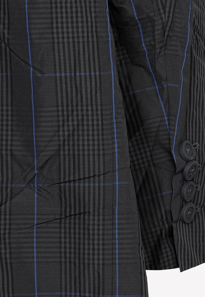 Balenciaga Checkered Long Nylon Raincoat In Gray
