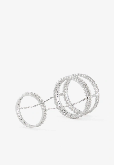 Djihan Diamond Double Ring In 18-karat White Gold In Silver