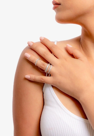 Djihan Diamond Double Ring In 18-karat White Gold In Silver
