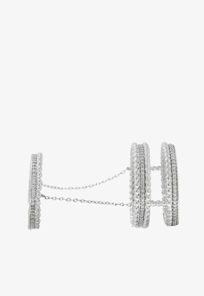 Djihan Diamond Double Ring In 18-karat White Gold In Silver