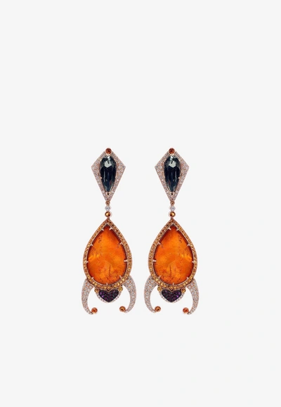 Djihan Diamond Paved Drop Earrings In 18-karat Rose Gold In Multicolor