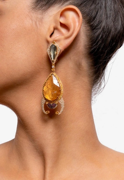 Djihan Diamond Paved Drop Earrings In 18-karat Rose Gold In Multicolor