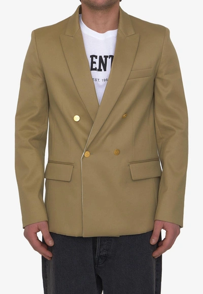 Shop Valentino Double-breasted Blazer In Brown