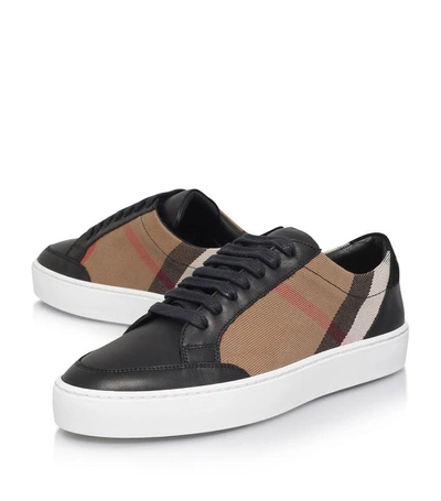 Shop Burberry Salmond House Check And Leather Trainers