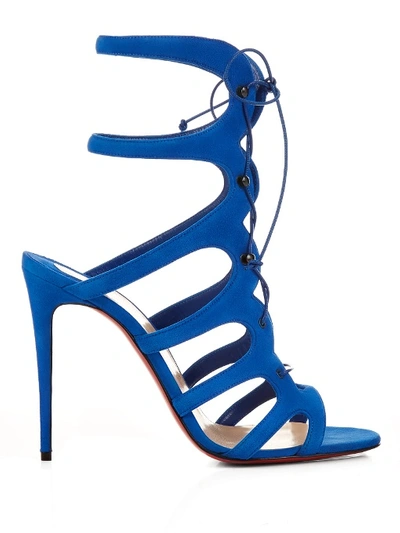 Christian Louboutin 100mm Amazoulo Suede Cage Sandals, Blue In Electric Blue  | ModeSens