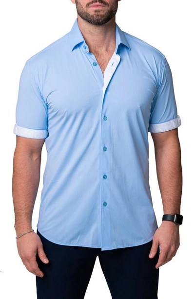 Shop Maceoo Galileo Pur Blue Stretch Short Sleeve Button-up Shirt