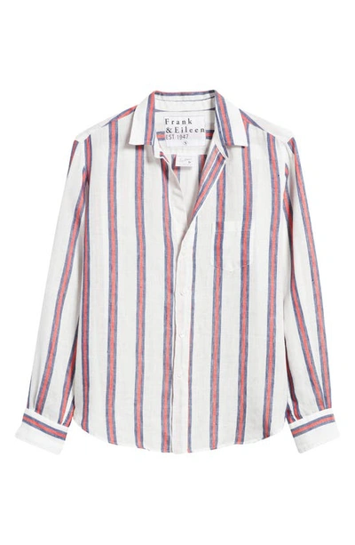 Shop Frank & Eileen Eileen Stripe Relaxed Linen Button-up Shirt In Red Navy