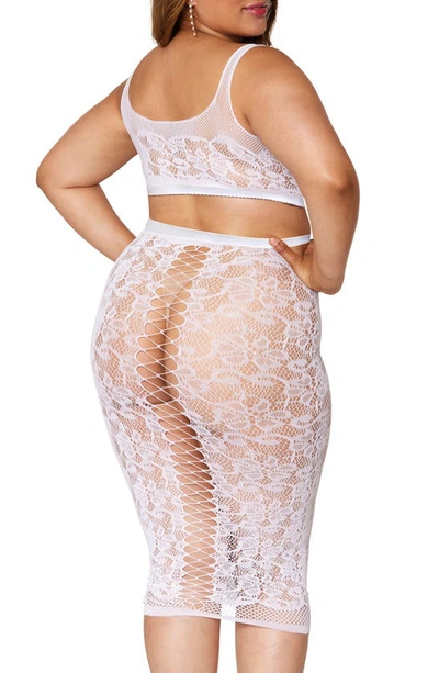 Dreamgirl Lace Bralette & Slip Skirt Set In White
