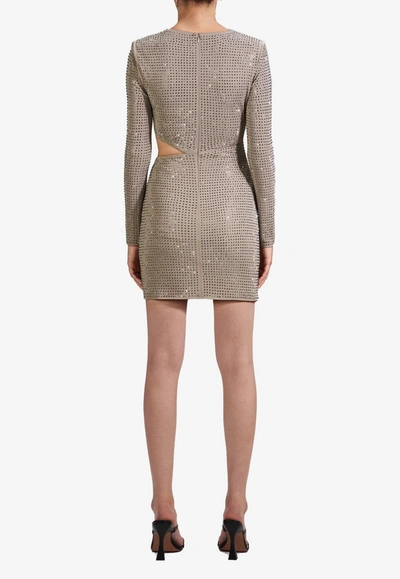 Shop Self-portrait All-over Crystal-embellished Mini Dress In Grey