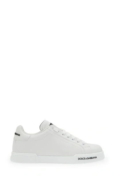 Dolce & Gabbana Leather Sneakers With Lateral Logo Patch In White