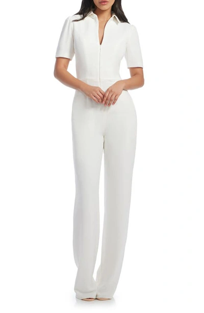 Shop Dress The Population Gloria Front Zip Jumpsuit In Off White