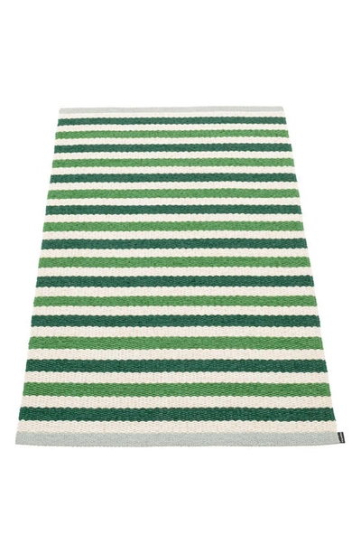 Shop Pappelina Teo Stripe Woven Indoor/outdoor Rug In Green Tones