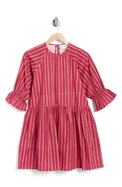 Shop Maisie Lex Puff Sleeve Dress In Rasberry Stripe