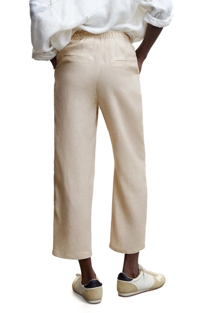 Shop Mango Drawstring Linen Pants In Light/ Pastel Grey