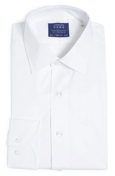 Shop Lorenzo Uomo Travel Cotton Stretch Trim Fit Dress Shirt In White
