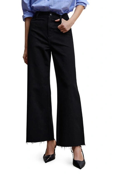 Shop Mango High Waist Culotte Wide Leg Jeans In Black Denim