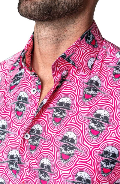 Maceoo Fibonacci Skull Sonic Regular Fit Cotton Blend Button-up Shirt In Red