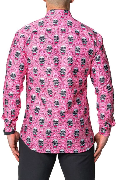 Maceoo Fibonacci Skull Sonic Regular Fit Cotton Blend Button-up Shirt In Red
