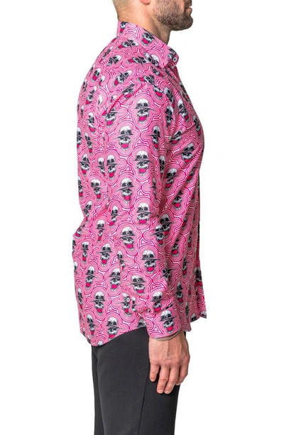 Maceoo Fibonacci Skull Sonic Regular Fit Cotton Blend Button-up Shirt In Red