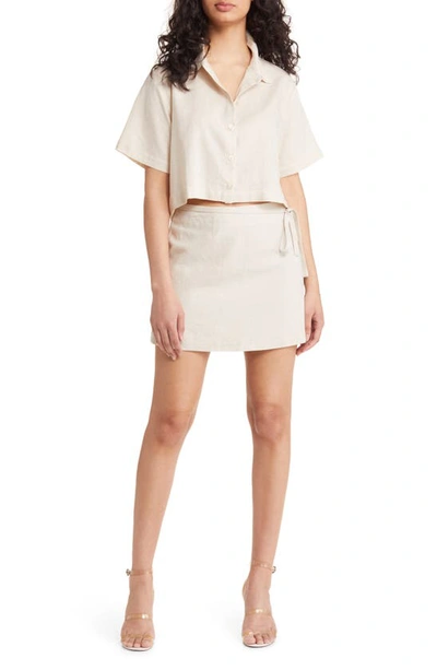Wayf Kenny Linen Blend Wrap Skirt In Natural