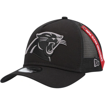 Shop New Era X Alpha Industries Black Carolina Panthers A-frame 9forty Trucker Snapback Hat